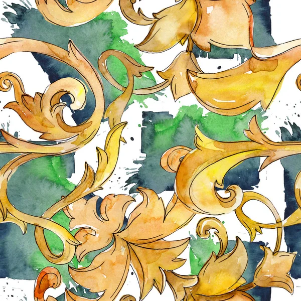 Золота Монограма Квіткового Орнаменту Дизайн Бароко Ізольовані Елементи Набір Акварельних — стокове фото