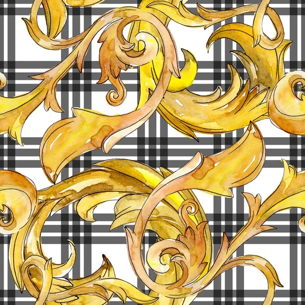 Kwiatowy Ornament Złota Monogram Izolowane Elementy Wystroju Barokowym Akwarela Ilustracja — Zdjęcie stockowe