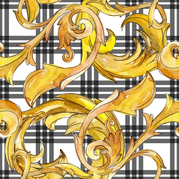 Guld Monogram Blommig Prydnad Barock Design Isolerade Element Akvarell Illustration — Stockfoto