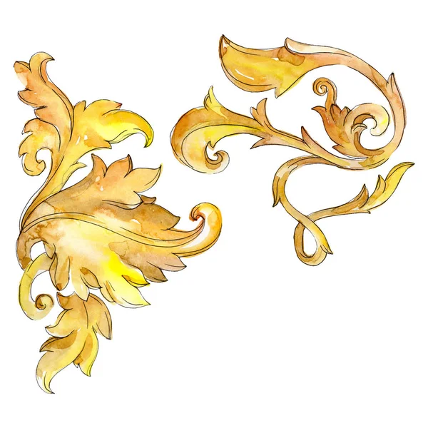 Monogramma Oro Ornamento Floreale Elementi Design Barocco Acquerello Sfondo Illustrazione — Foto Stock