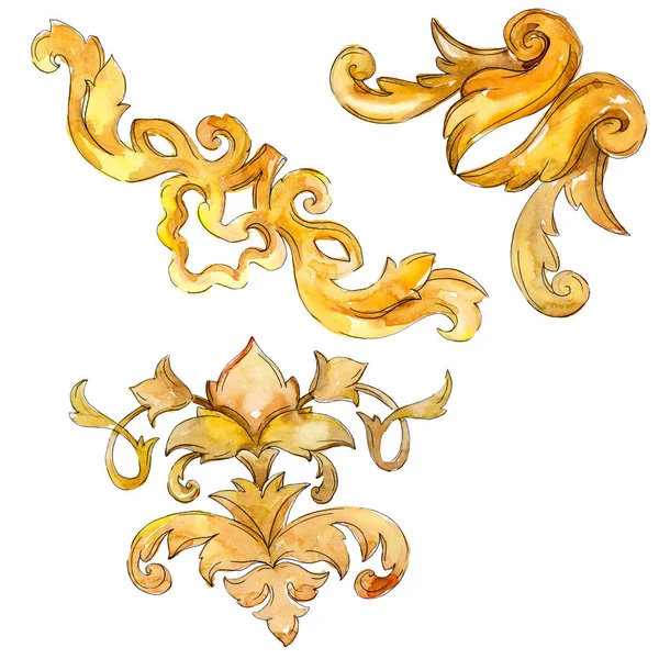 Monogramma Oro Ornamento Floreale Elementi Design Barocco Acquerello Sfondo Illustrazione — Foto Stock