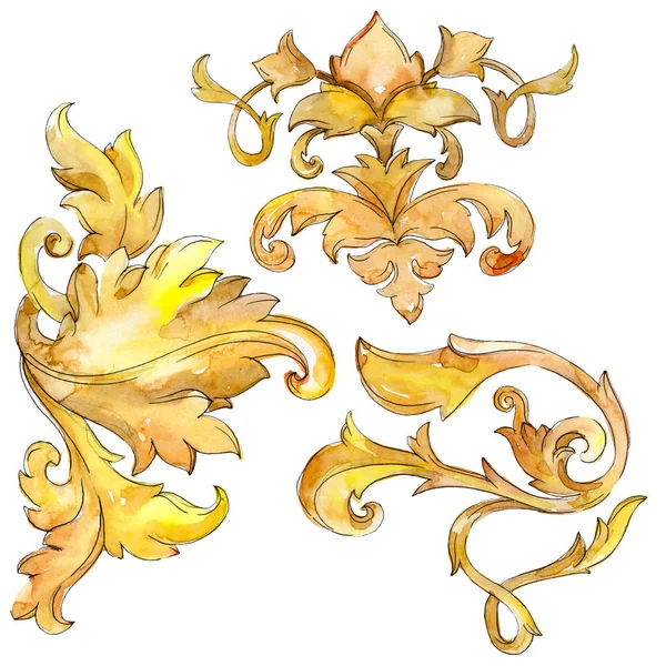 Monogramma Oro Ornamento Floreale Elementi Design Barocco Acquerello Sfondo Illustrazione — Foto Stock