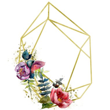 Buket kompozisyon çiçek botanik çiçekler. Vahşi bahar yaprak izole. Suluboya arka plan illüstrasyon küme. Suluboya çizim moda aquarelle. Çerçeve kenarlığı kristal süsleme Meydanı.