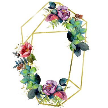 Buket kompozisyon çiçek botanik çiçekler. Vahşi bahar yaprak izole. Suluboya arka plan illüstrasyon küme. Suluboya çizim moda aquarelle. Çerçeve kenarlığı kristal süsleme Meydanı.