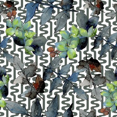 Buket kompozisyon botanik çiçek. Vahşi bahar yaprak izole. Suluboya resim kümesi. Suluboya çizim moda aquarelle. Sorunsuz arka plan deseni. Kumaş duvar kağıdı yazdırma doku.