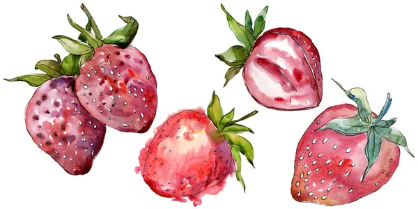 Fraise Alimentation Saine Dans Style Aquarelle Isolé Ensemble Illustration Fond — Photo