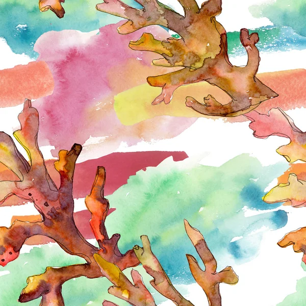 Red Yellow Aquatic Underwater Nature Coral Reef Watercolor Illustration Set — Stock Photo, Image