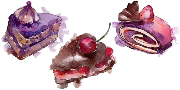 Finom Sütemény Gyümölcsös Elszigetelt Akvarell Stílusú Aquarelle Édes Desszert Textúra — Stock Fotó