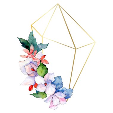 Buketler çiçek botanik çiçekler. Vahşi bahar yaprak izole kır çiçeği. Suluboya arka plan illüstrasyon küme. Suluboya çizim moda aquarelle izole. Çerçeve kenarlığı kristal süsleme Meydanı.