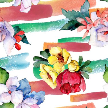 Buketler çiçek botanik çiçekler. Vahşi bahar yaprak izole. Suluboya resim kümesi. Suluboya çizim moda aquarelle izole. Sorunsuz arka plan deseni. Kumaş duvar kağıdı yazdırma doku.