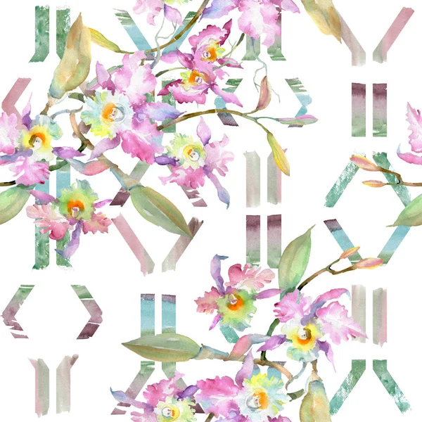 Букет Розовых Ботанических Цветов Орхидеи Дикий Весенний Лист Изолирован Набор — стоковое фото