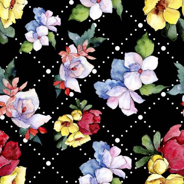 Buketler çiçek botanik çiçekler. Vahşi bahar yaprak izole. Suluboya resim kümesi. Suluboya çizim moda aquarelle izole. Sorunsuz arka plan deseni. Kumaş duvar kağıdı yazdırma doku.