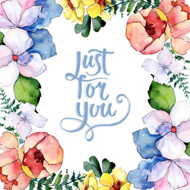 Buketler çiçek botanik çiçekler. Vahşi bahar yaprak izole kır çiçeği. Suluboya arka plan illüstrasyon küme. Suluboya çizim moda aquarelle izole. Çerçeve kenarlığı süsleme Meydanı.