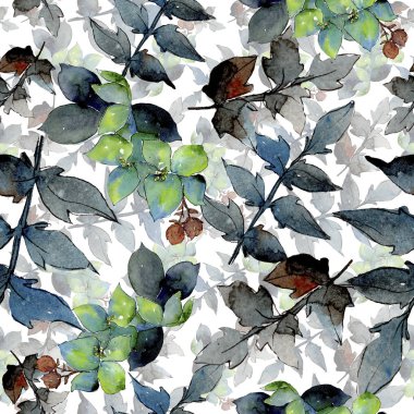 Buket kompozisyon botanik çiçek. Vahşi bahar yaprak izole. Suluboya resim kümesi. Suluboya çizim moda aquarelle. Sorunsuz arka plan deseni. Kumaş duvar kağıdı yazdırma doku.