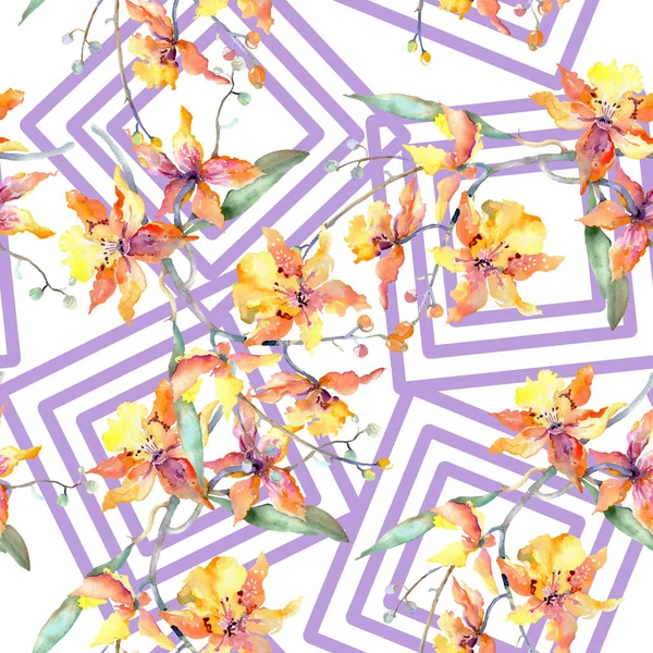 분기입니다 잎입니다 수채화 집합입니다 수채화 그리기 해당입니다 원활한 패턴입니다 패브릭 — 스톡 사진