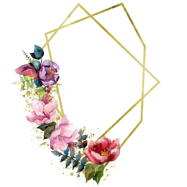 Csokor Összetétele Botanikai Virág Virágok Vad Tavaszi Levél Elszigetelt Akvarell — Stock Fotó