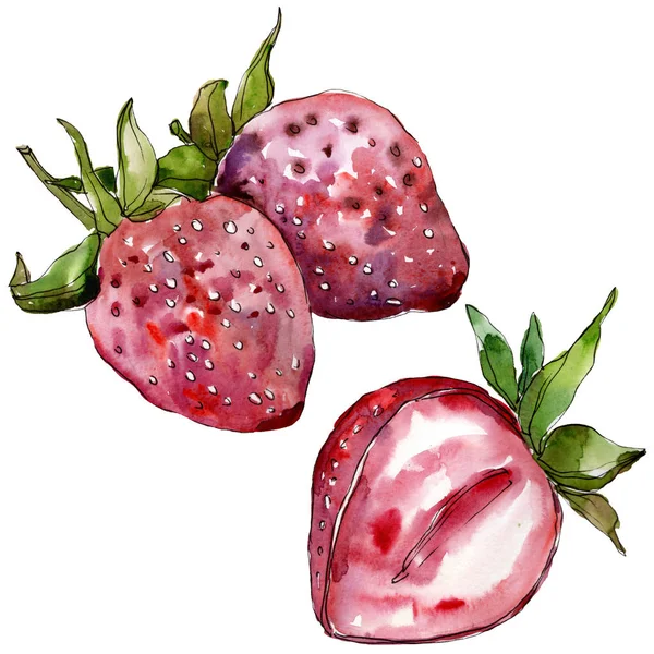 分離された水彩画のイチゴの健康食品 水彩画背景イラスト セット 水彩描画のファッション Aquarelle 分離します 孤立した果実の図要素 — ストック写真
