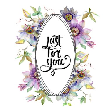 Mavi menekşe buketi çiçek botanik çiçekler. Suluboya arka plan illüstrasyon küme. Çerçeve kenarlığı süsleme Meydanı.