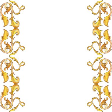 Altın monogram çiçek süsleme. Suluboya arka plan illüstrasyon küme. Çerçeve kenarlığı süsleme Meydanı.