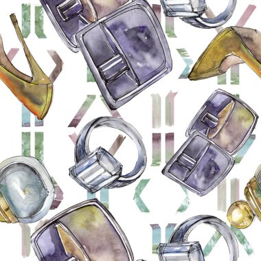 Moda kroki glamour çizimde bir suluboya stil izole öğesi. Sorunsuz arka plan deseni.