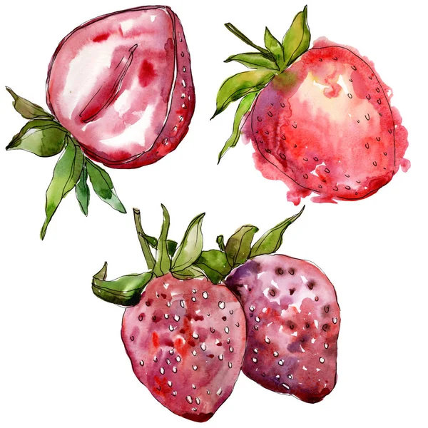 Fraise Alimentation Saine Dans Style Aquarelle Isolé Ensemble Illustration Fond — Photo