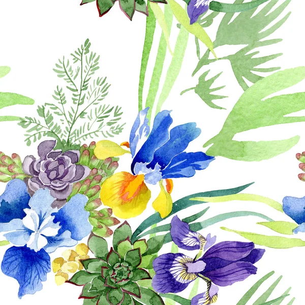 Blå Iris Bukett Botaniska Blommor Vilda Våren Leaf Isolerade Akvarell — Stockfoto