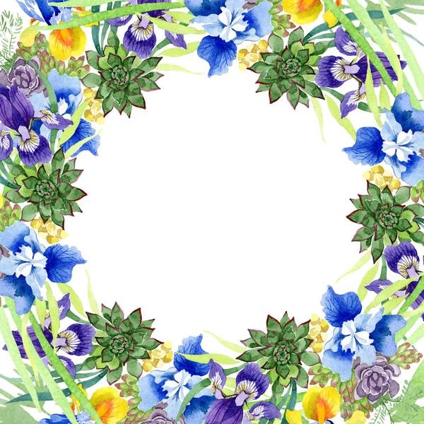 Mavi Süsen Buket Çiçek Botanik Çiçekler Vahşi Bahar Yaprak Izole — Stok fotoğraf