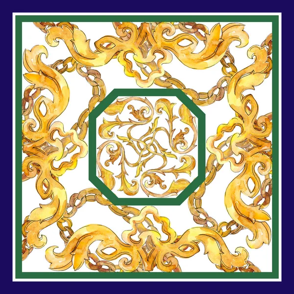 Χρυσό μονόγραμμα floral στολίδι. Ακουαρέλα φόντο εικόνα σύνολο. Σχέδιο του φόντου. — Φωτογραφία Αρχείου