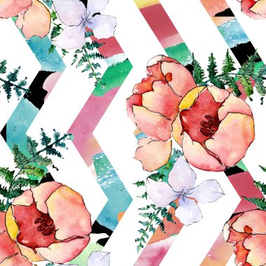 Buketler çiçek botanik çiçekler. Vahşi bahar yaprak izole. Suluboya resim kümesi. Sorunsuz arka plan deseni.