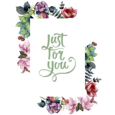 Buket kompozisyon çiçek botanik çiçekler. Suluboya arka plan illüstrasyon küme. Çerçeve kenarlığı süsleme Meydanı.