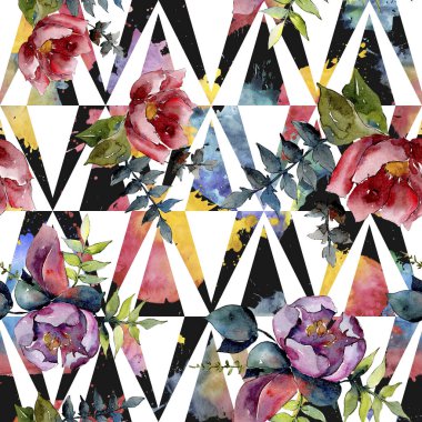 Buket kompozisyon çiçek botanik çiçekler. Suluboya arka plan illüstrasyon küme. Sorunsuz arka plan deseni.