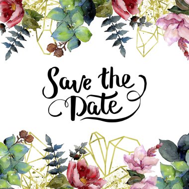 Buket kompozisyon çiçek botanik çiçekler. Suluboya arka plan illüstrasyon küme. Çerçeve kenarlığı süsleme Meydanı.