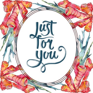 Renkli su sualtı doğa mercan kayalığı. Suluboya arka plan illüstrasyon küme. Çerçeve kenarlığı süsleme Meydanı.