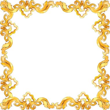 Altın monogram çiçek süsleme. Suluboya arka plan illüstrasyon küme. Çerçeve kenarlığı süsleme Meydanı.