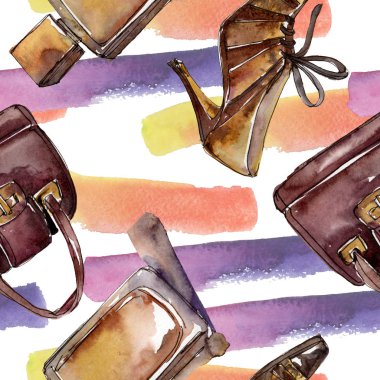 Moda kroki glamour çizimde bir suluboya stil izole öğesi. Sorunsuz arka plan deseni.