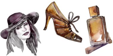 Fashoinable bir suluboya stil izole öğesi glamour çizimde kroki. Suluboya arka plan ayarlamak.