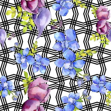 Buket kompozisyon botanik çiçek. Vahşi bahar yaprak kır çiçeği. Suluboya resim kümesi. Suluboya çizim moda aquarelle. Sorunsuz arka plan deseni. Kumaş duvar kağıdı yazdırma doku.