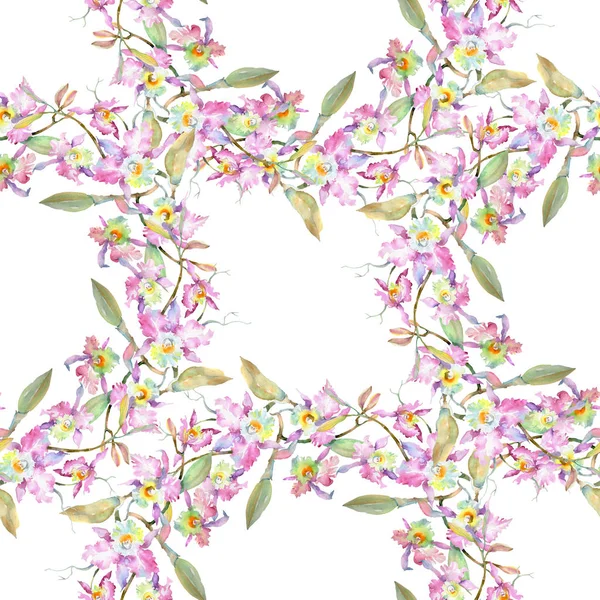 Букет розовой орхидеи. Цветочные ботанические цветы. Набор акварельных фонов. Бесшовный рисунок фона . — стоковое фото
