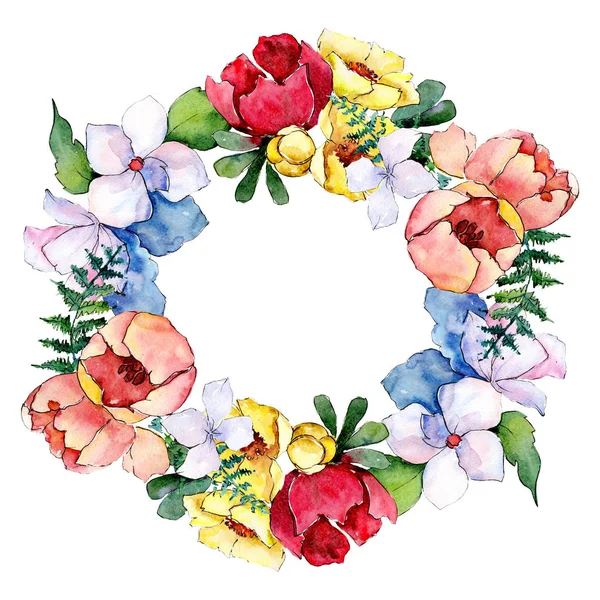 Blumensträuße botanische Blumen. Aquarell Hintergrundillustration Set. Rahmen Rand Ornament Quadrat. — Stockfoto