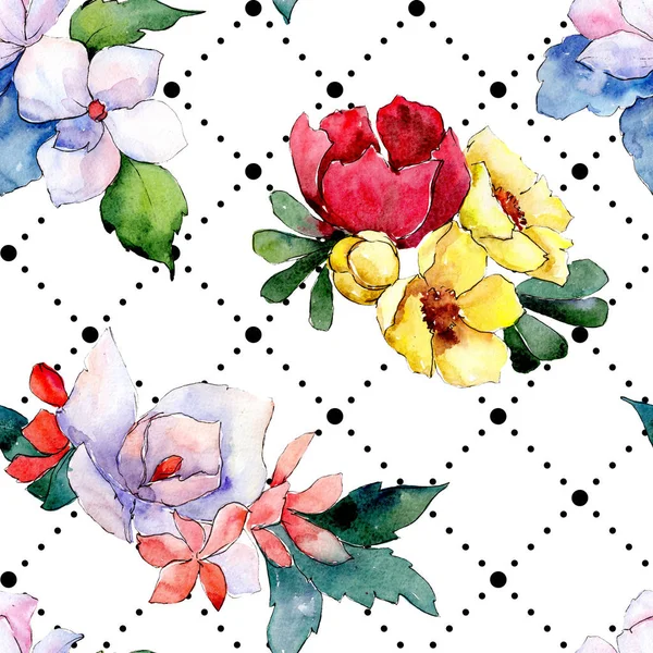 Bouquets floral botanical flowers. Wild spring leaf isolated. Watercolor illustration set. Seamless background pattern. — Stock Photo, Image