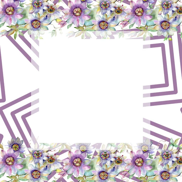 Blauviolette Blumensträuße mit botanischen Blumen. Aquarell Hintergrundillustration Set. Rahmen Rand Ornament Quadrat. — Stockfoto