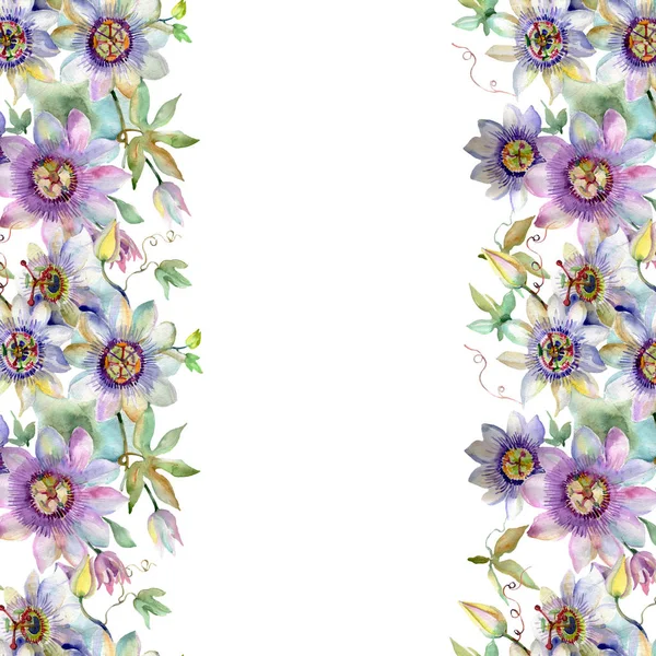 Mazzo di fiori botanici floreali viola blu. Acquerello sfondo illustrazione set. Modello di sfondo senza soluzione di continuità . — Foto Stock