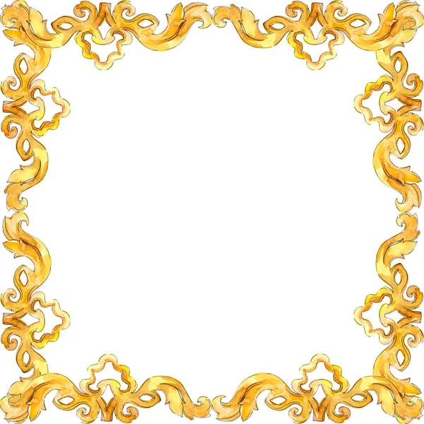 Monogramma in oro ornamento floreale. Acquerello sfondo illustrazione set. Quadrato ornamento bordo cornice . — Foto Stock