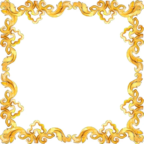 Ornamento floral monograma de ouro. Conjunto de ilustração de fundo aquarela. Quadro borda ornamento quadrado . — Fotografia de Stock