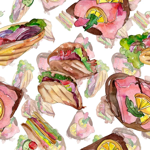 Sandwich Conjunto Aislado Estilo Acuarela Acuarela Elemento Ilustrativo Comida Rápida —  Fotos de Stock