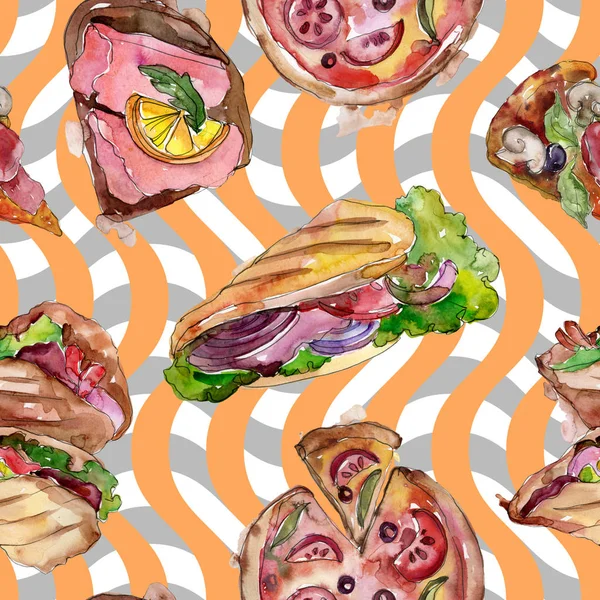 Sandwich Set Isolato Stile Acquerello Elemento Illustrativo Fast Food Acquerello — Foto Stock