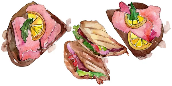 Sandwich Estilo Acuarela Aislado Aquarelle Para Fondo Textura Patrón Envoltura — Foto de Stock