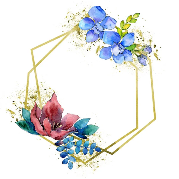 Buket kompozisyon botanik çiçek. Vahşi bahar yaprak izole kır çiçeği. Suluboya arka plan illüstrasyon küme. Suluboya çizim moda aquarelle. Çerçeve kenarlığı kristal süsleme Meydanı.