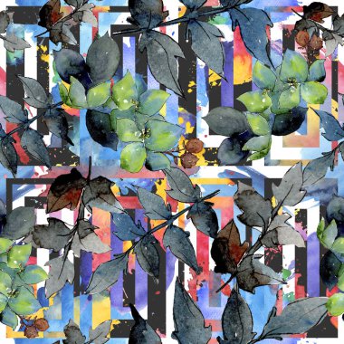 Buket kompozisyon botanik çiçek. Vahşi bahar yaprak izole. Suluboya resim kümesi. Suluboya çizim moda aquarelle. Sorunsuz arka plan deseni. Kumaş duvar kağıdı yazdırma doku.