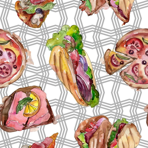 Sandwich Set Isolato Stile Acquerello Elemento Illustrativo Fast Food Acquerello — Foto Stock